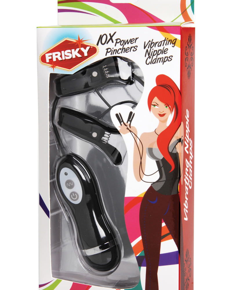 Frisky 10X Wired Remote Power Pinchers Vibrating Nipple Clamps Black