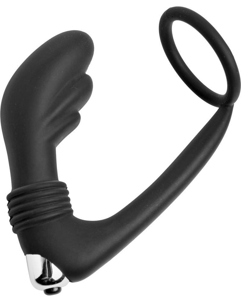 Master Series Prostatic Play Cock Ring And Vibrating Prostate Stimulator Silicone Black