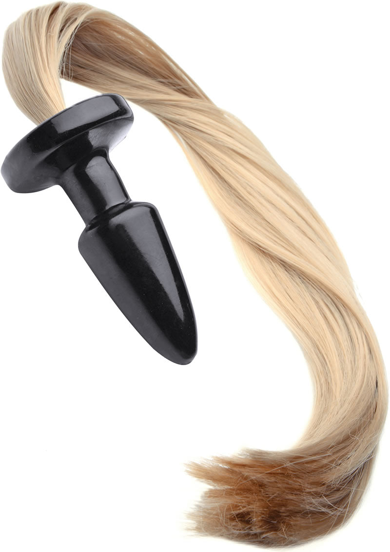 Tapón anal juguetón con cola de caballo rubia de 22 pulgadas