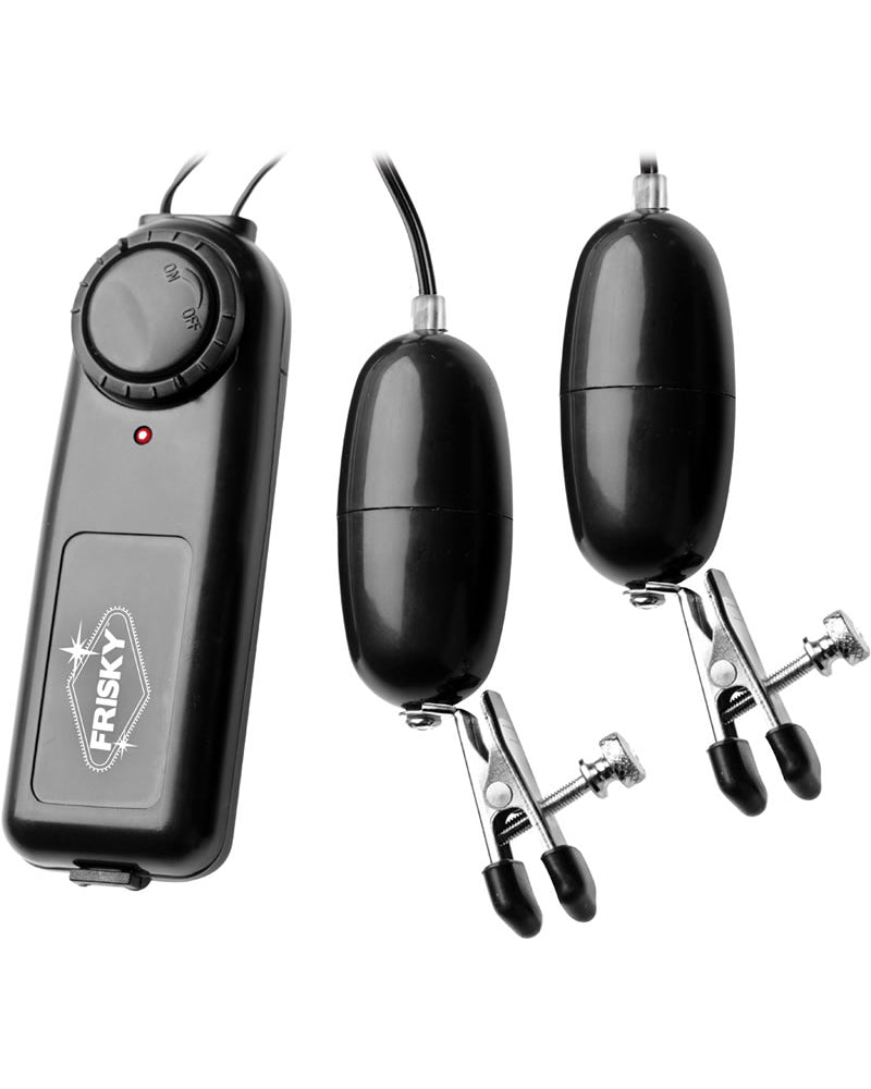 Frisky Vibe Me` Vibrating Nipple Clamps With Remote Black