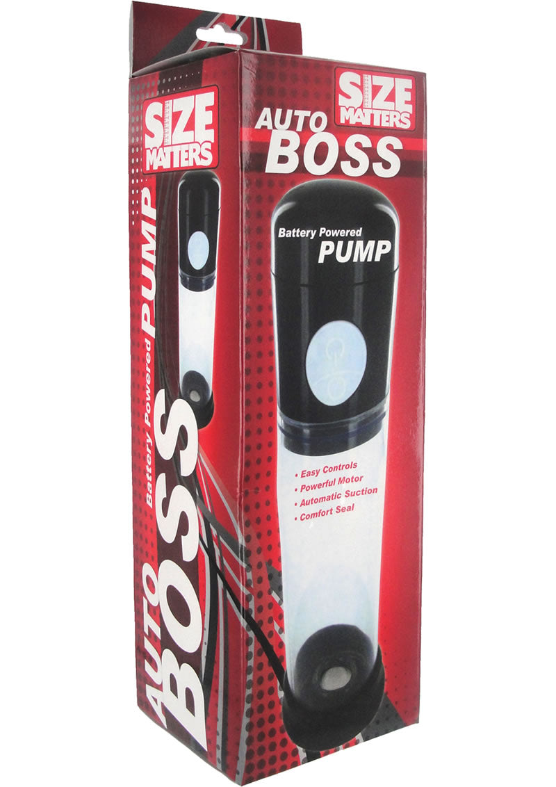 Bomba de pene a batería Auto Boss Size Matters, longitud insertable de 7,25, diámetro interno de 2,45