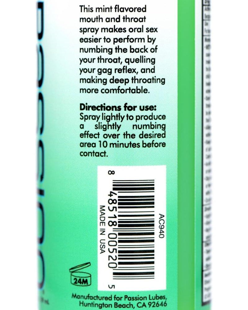 Spray desensibilizante para garganta profunda Passion Oral Ecstasy con menta, 2 onzas