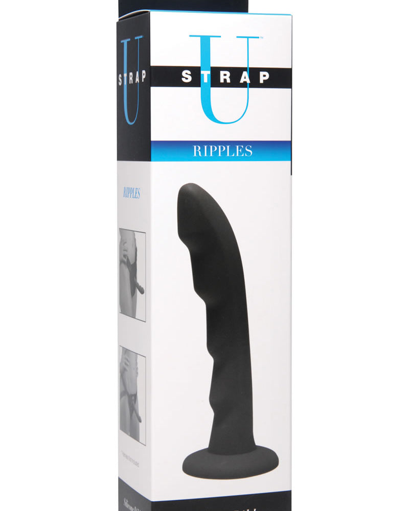 Strap U Ripples Silicone Dildo Black 6.75 Inch