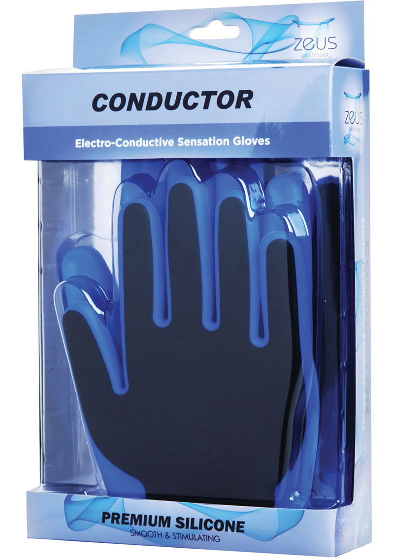 Guantes de silicona para electroestimulación Zeus Conductor de color azul