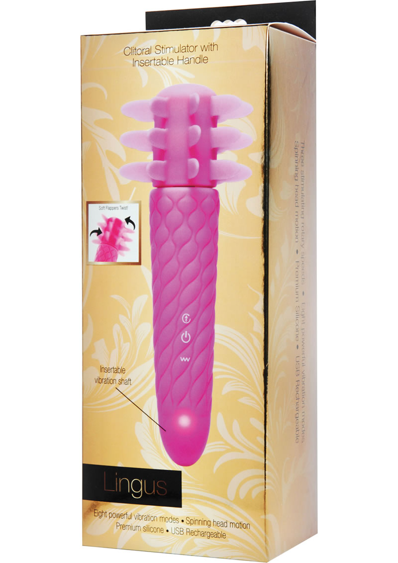 Estimulador de clítoris de silicona Inmi Lingus con mango insertable, vibrador rosa de 7 pulgadas