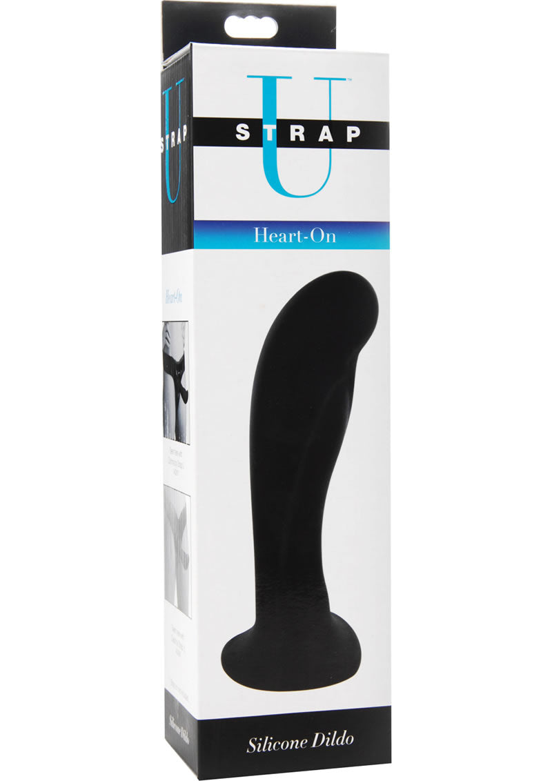 Strap U Heart On Silicone Dildo Black 6 Inch