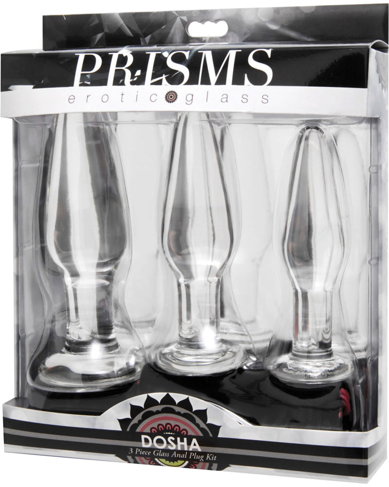 Tapones anales de vidrio Prisms Dosha transparentes, 3 unidades por kit
