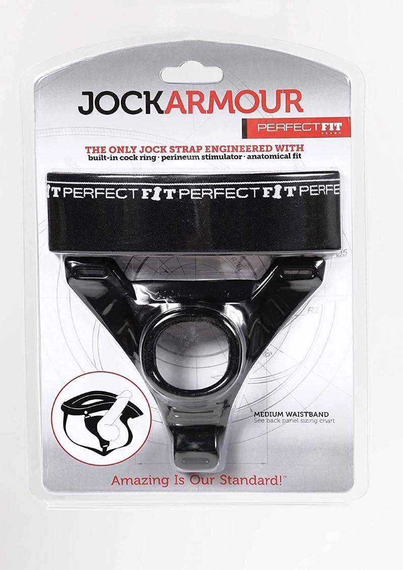 Perfect Fit Jock Armour Jock Strap Cockring Black Medium