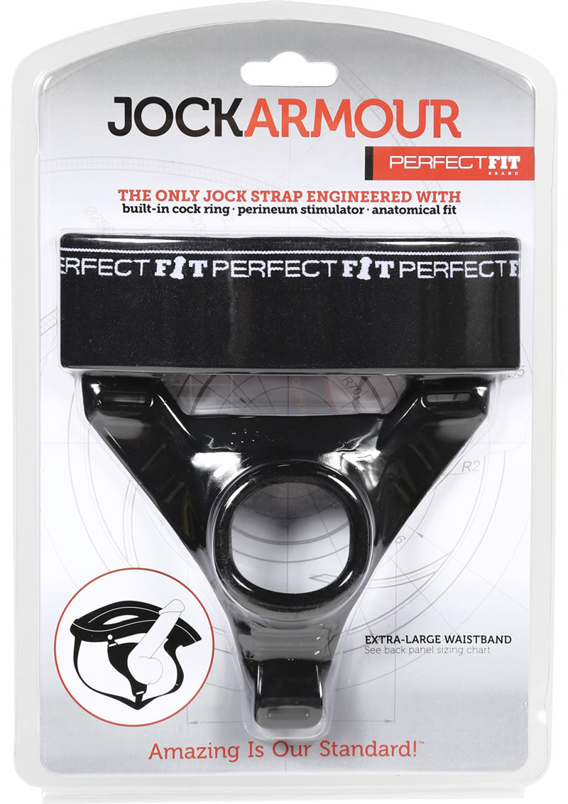 Suspensorio Jock Armour de ajuste perfecto con aro para el pene, color negro, talla extra grande