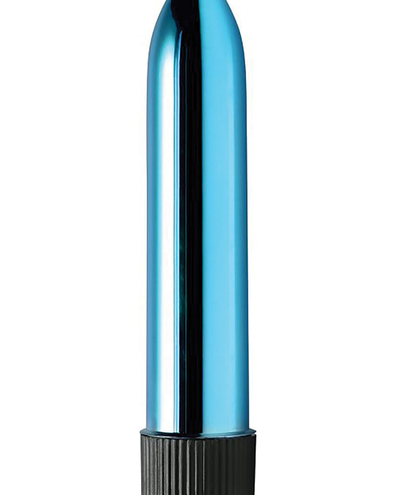 Vibrador delgado impermeable Trinity Vibes Shimmer azul de 5 pulgadas