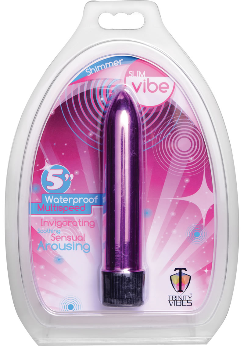 Vibrador delgado impermeable Trinity Vibes Shimmer de 5 pulgadas en color rosa