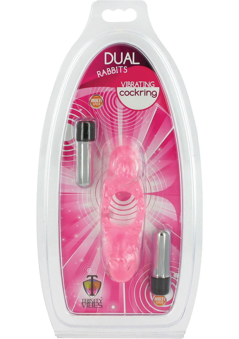 Trinity Vibes Dual Rabbit Vibrating Cockring Waterproof Pink