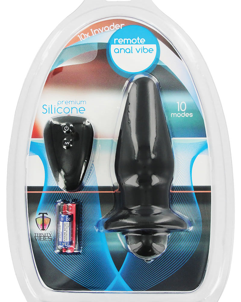 Vibrador anal de silicona Trinity Vibes Invader de 10 unidades, color negro, 6 pulgadas