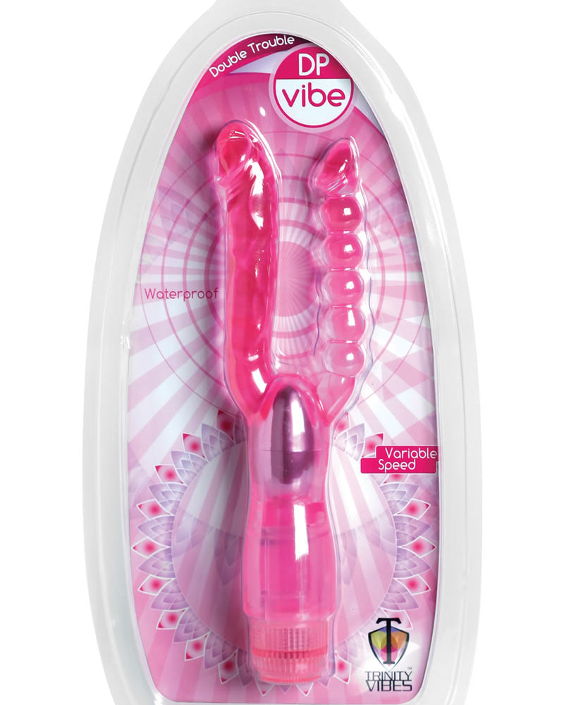 Vibrador Trinity Vibes Double Trouble DP resistente al agua, color rosa