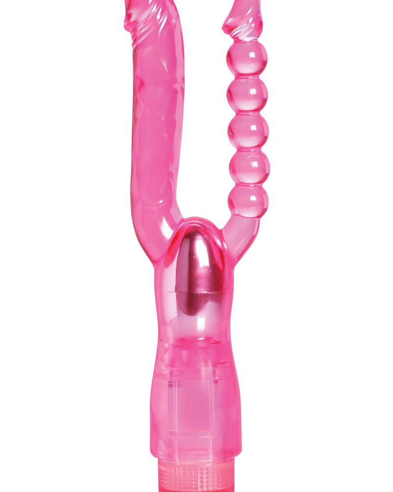 Vibrador Trinity Vibes Double Trouble DP resistente al agua, color rosa