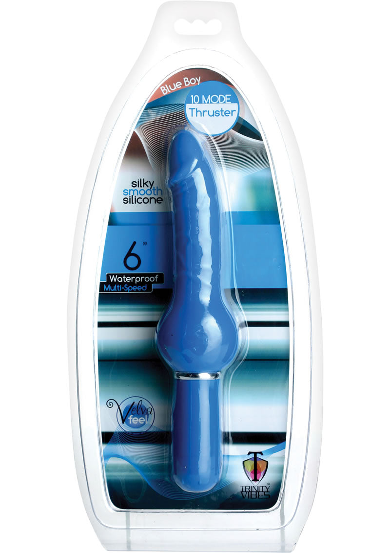 Vibrador de silicona Trinity Vibes Blue Boy Thruster, resistente al agua, color azul