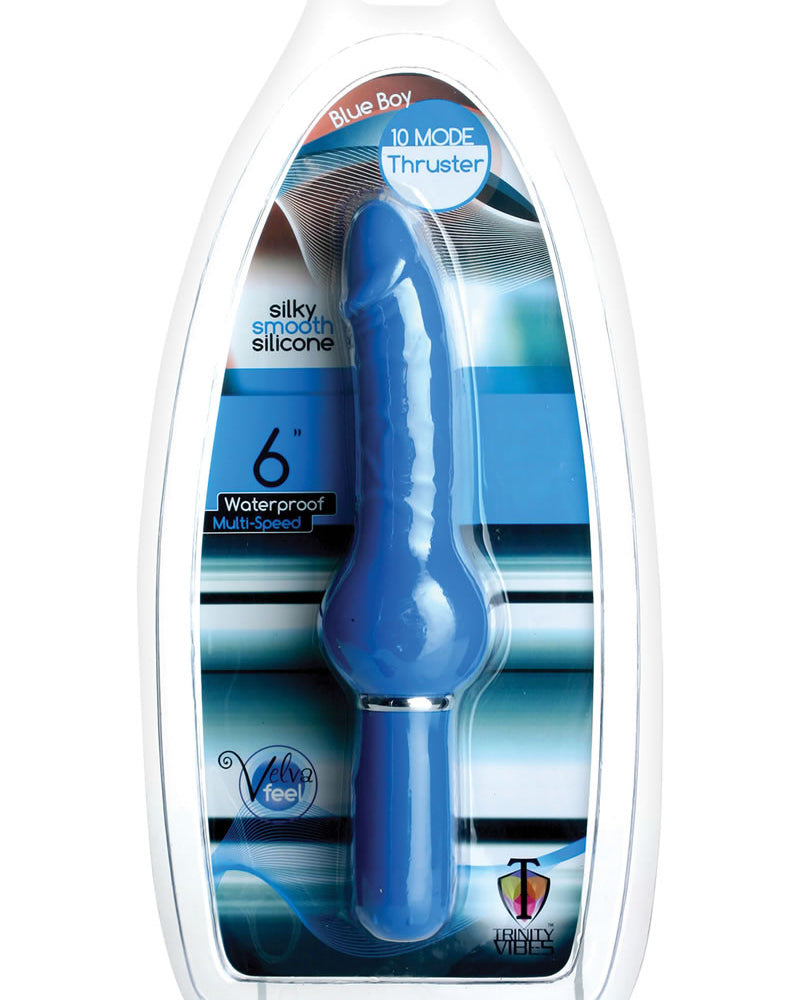 Vibrador de silicona Trinity Vibes Blue Boy Thruster, resistente al agua, color azul