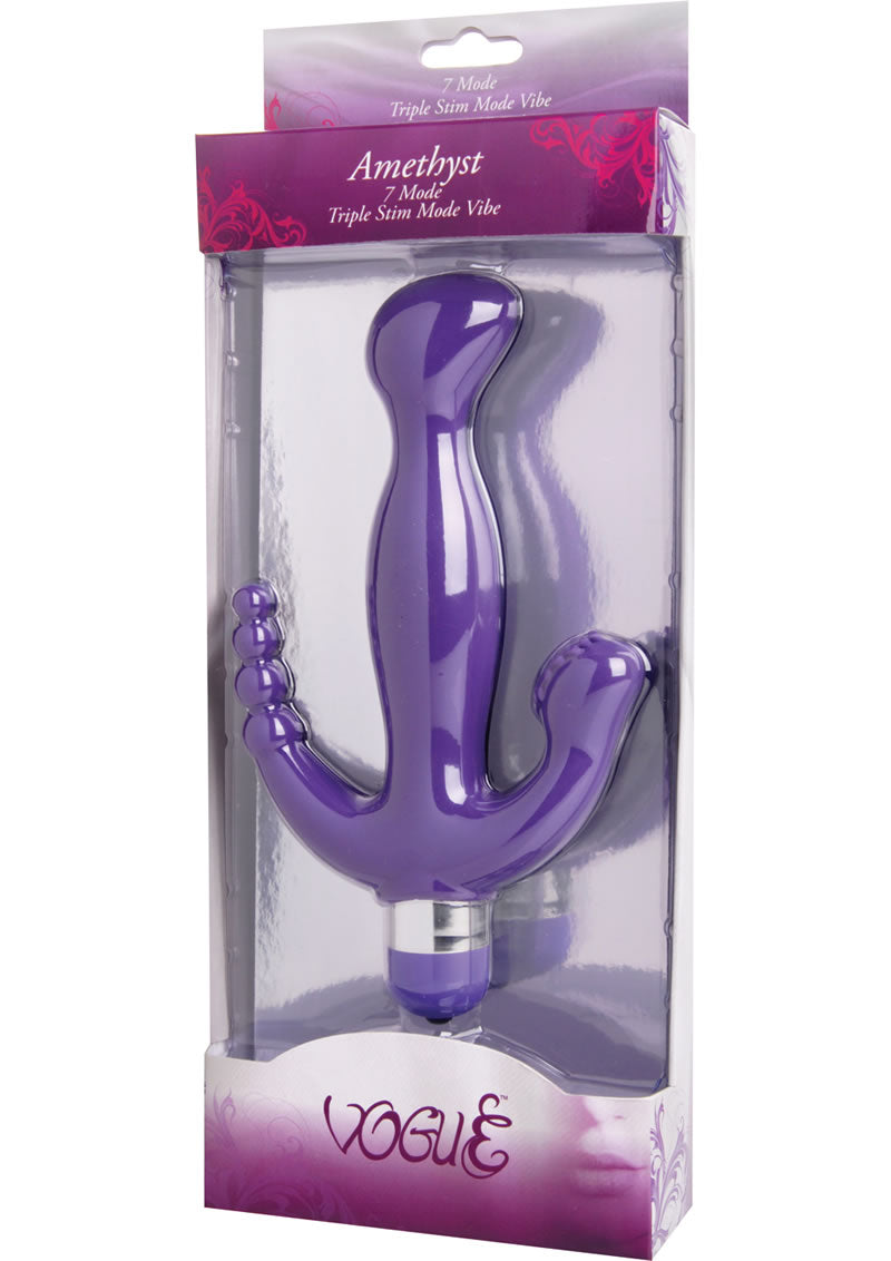 Vibrador de silicona con triple estimulación Vogue Amethyst de 8 pulgadas en color morado