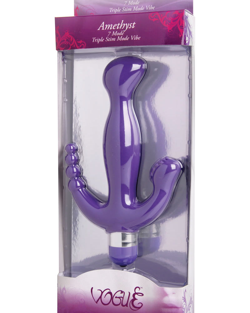 Vibrador de silicona con triple estimulación Vogue Amethyst de 8 pulgadas en color morado