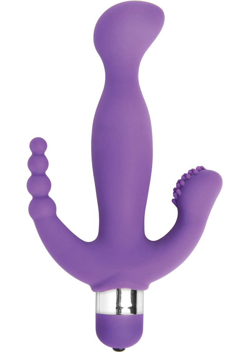 Vibrador de silicona con triple estimulación Vogue Amethyst de 8 pulgadas en color morado