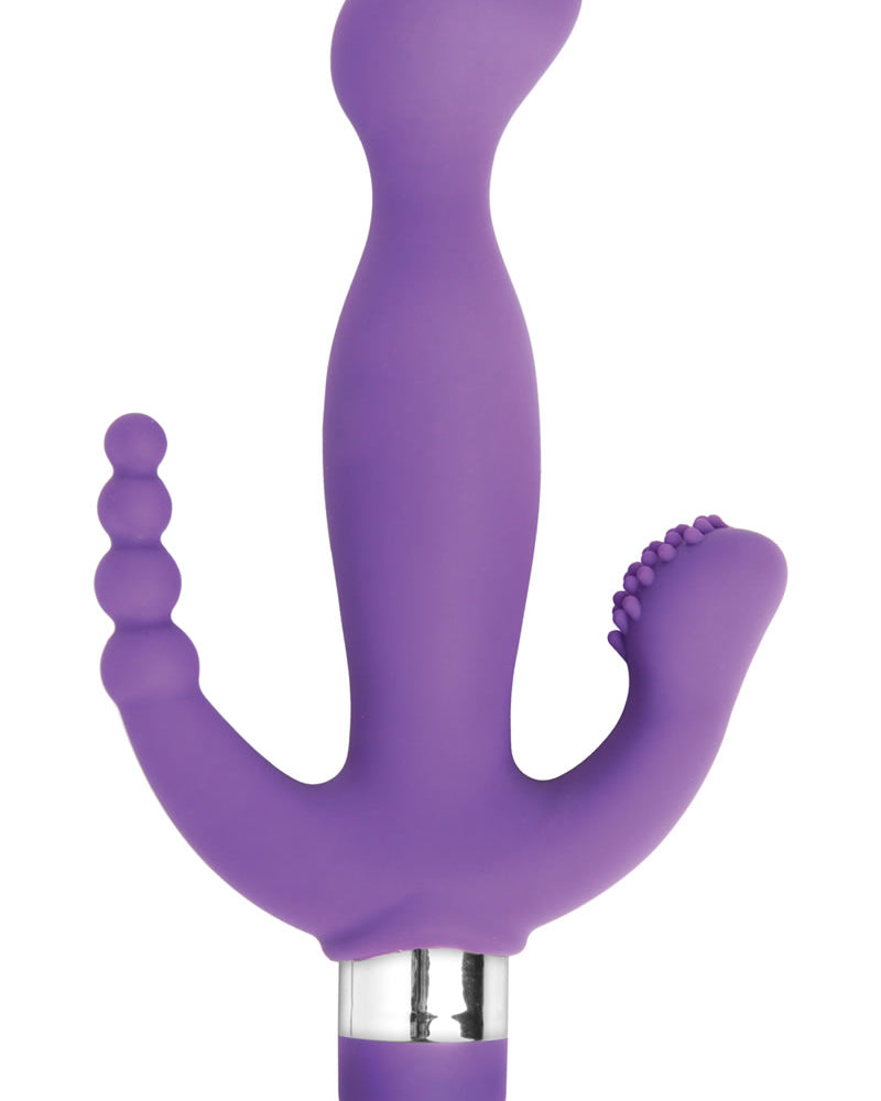 Vibrador de silicona con triple estimulación Vogue Amethyst de 8 pulgadas en color morado