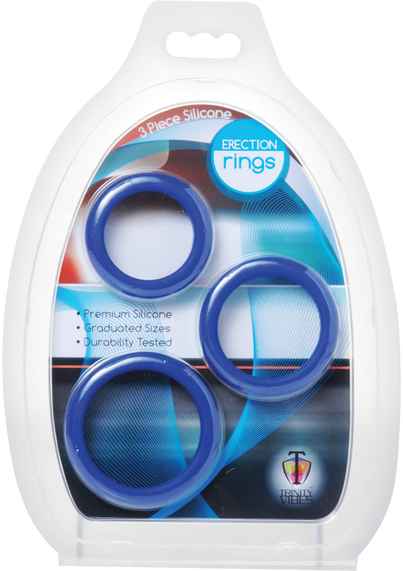 Trinity Vibes 3 Piece Silicone Erection Rings bLUE