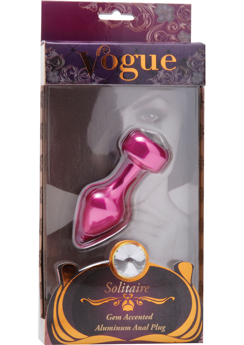 Tapón anal de aluminio con detalles de gemas Vogue Solitaire en color rosa