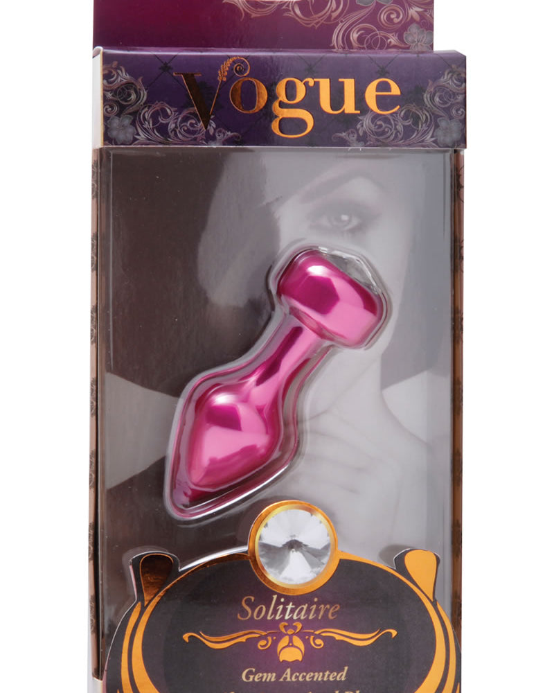 Tapón anal de aluminio con detalles de gemas Vogue Solitaire en color rosa