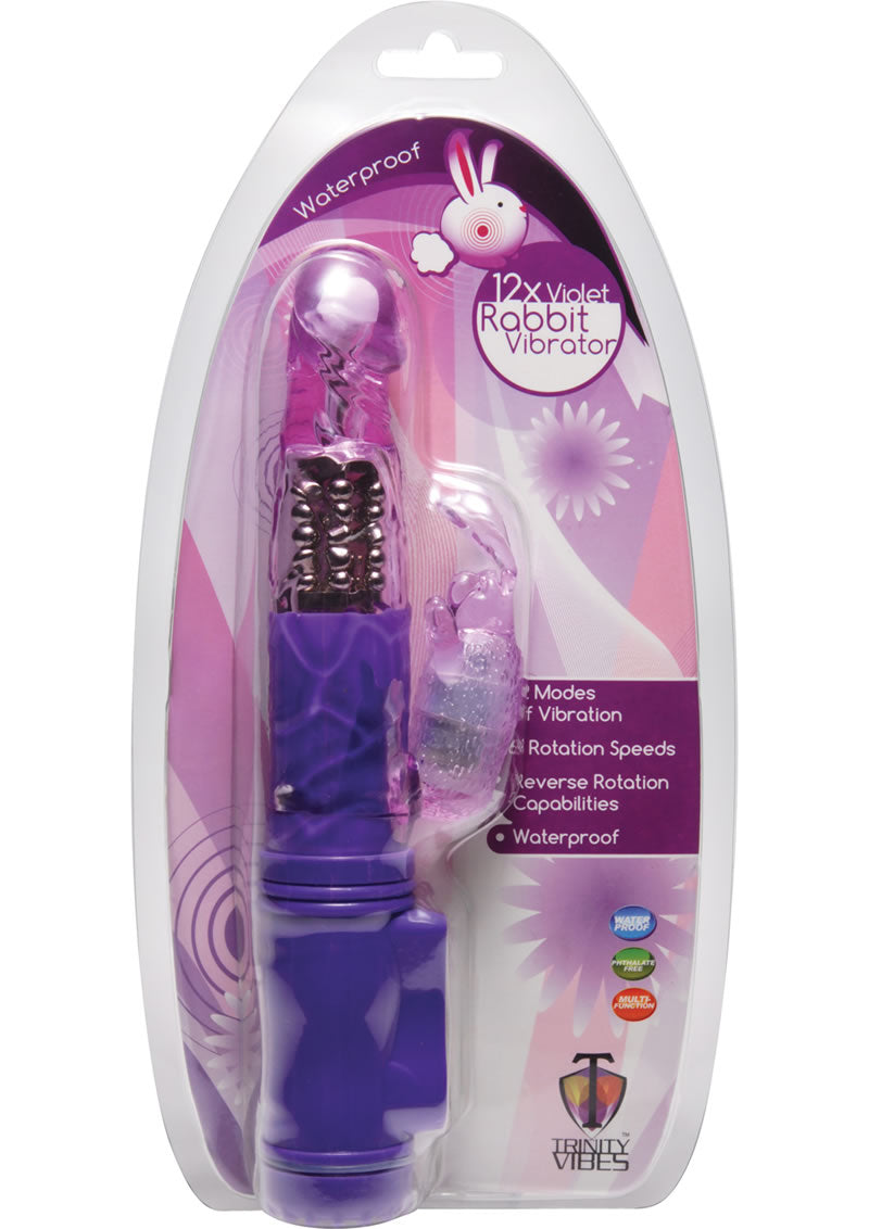 Vibrador de conejo violeta Trinity Vibes 12x de 8,5 pulgadas color morado