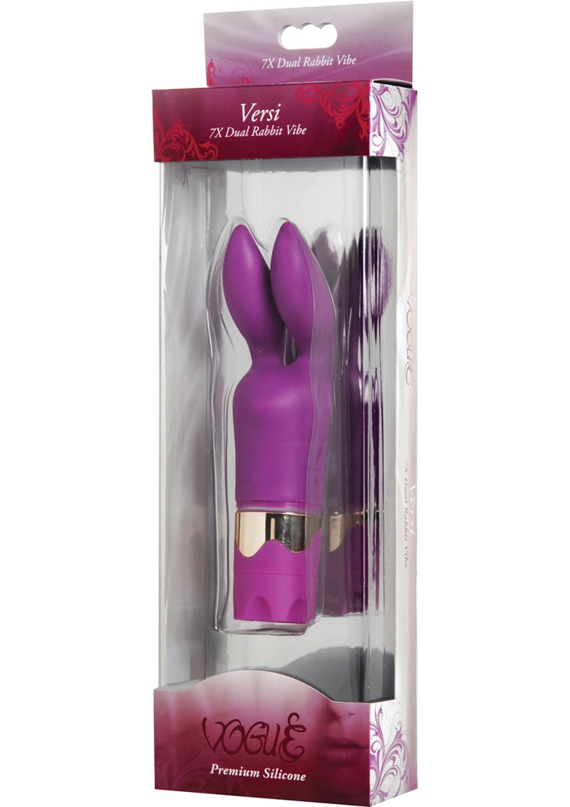 Vibrador dual de silicona con forma de conejo Vogue Versi de 6,5 pulgadas en color morado