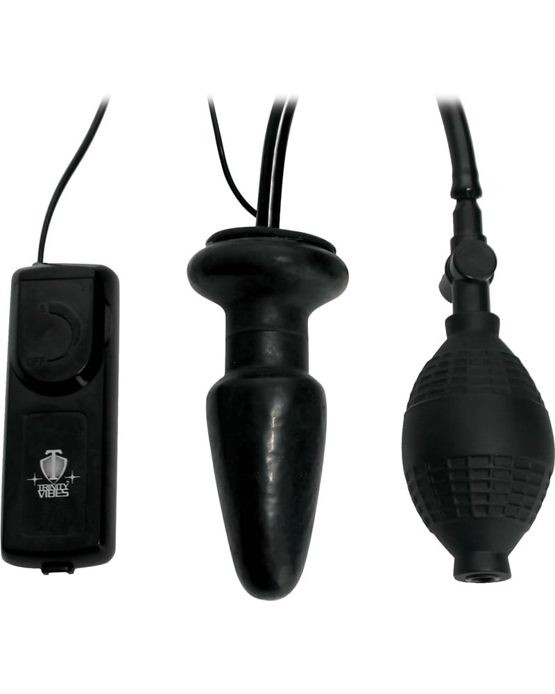 Tapón anal inflable vibrador Trinity Vibes de 4 pulgadas, color negro