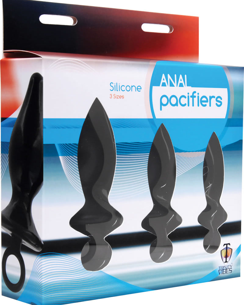 Chupetes anales de silicona Trinity Vibes en 3 tamaños, color negro