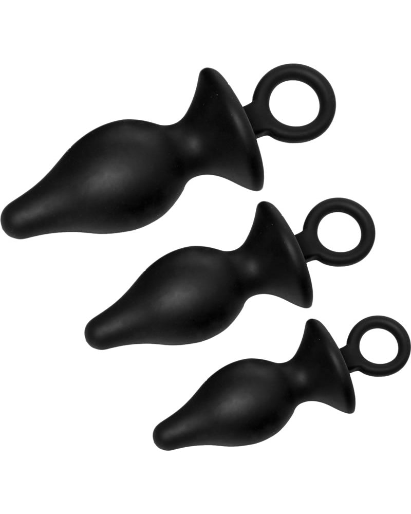 Chupetes anales de silicona Trinity Vibes en 3 tamaños, color negro