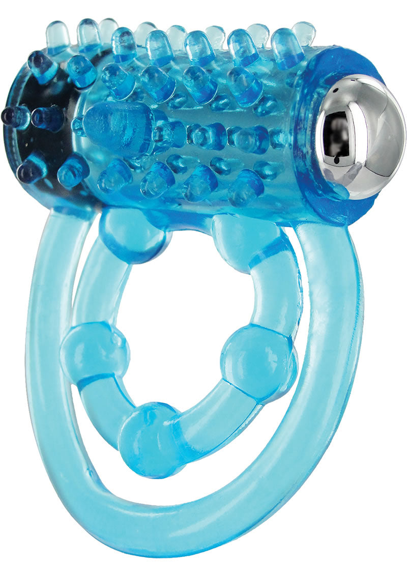 Anillo vibrador doble para el pene impermeable azul Trinity Vibes