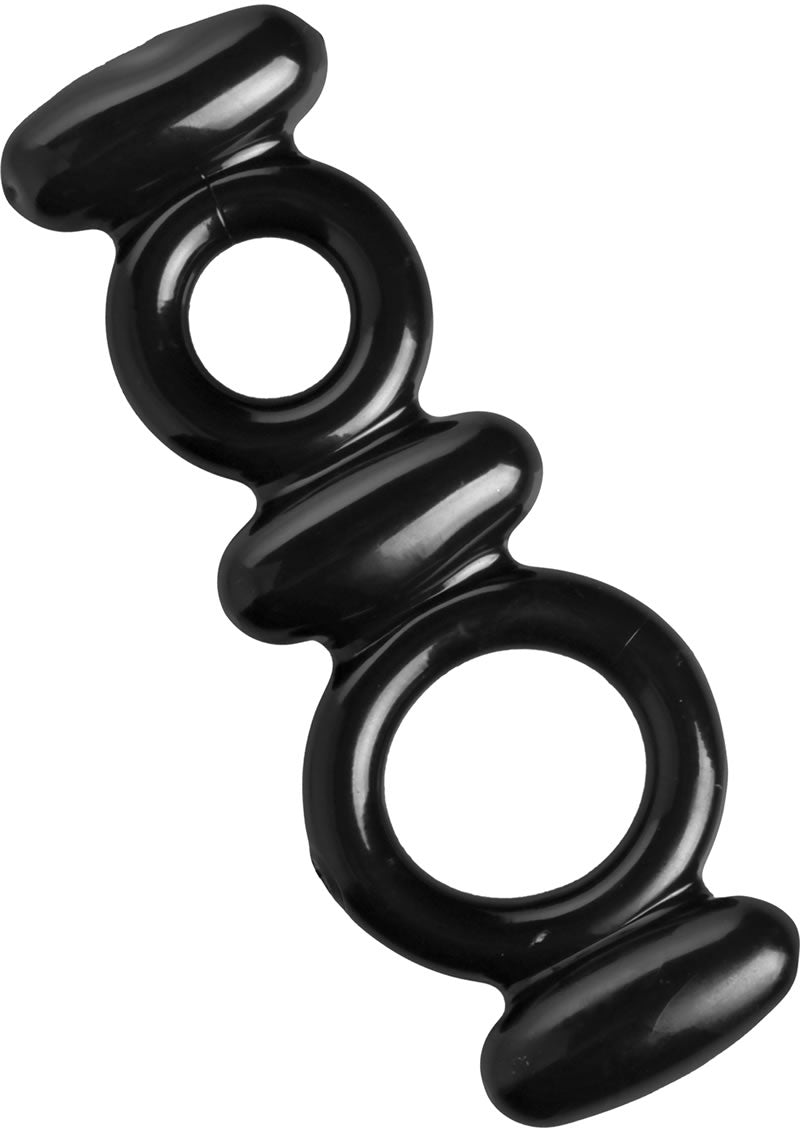 Anillo elástico doble para pene y testículos Trinity Vibes, color negro