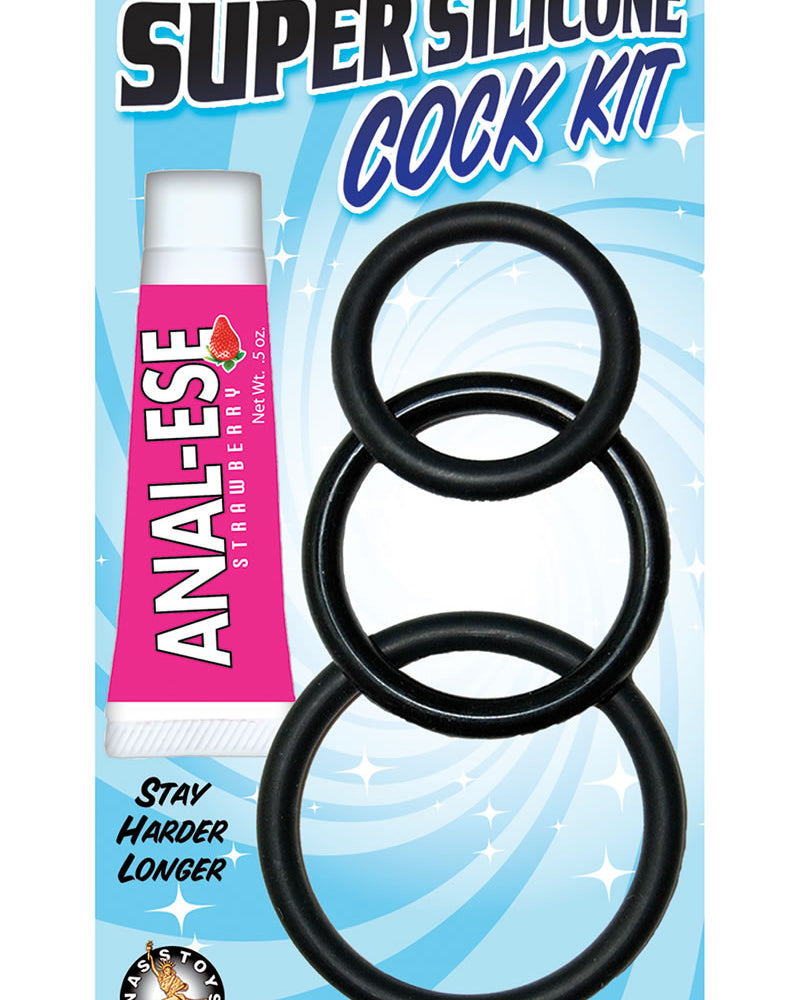 Kit Super Cock con anillos de silicona para el pene y anal-ese, color negro