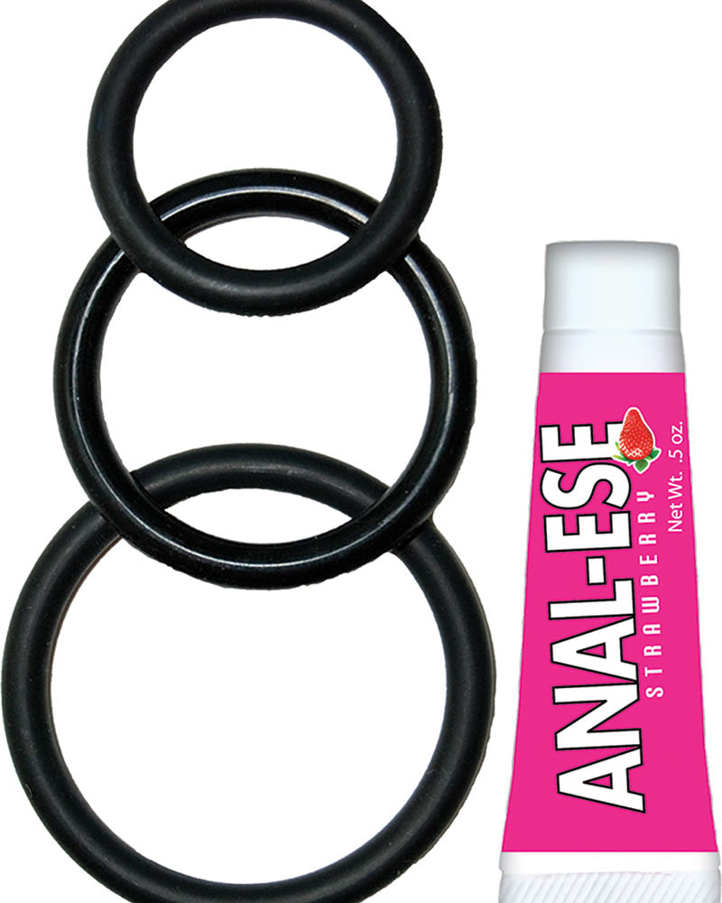 Kit Super Cock con anillos de silicona para el pene y anal-ese, color negro