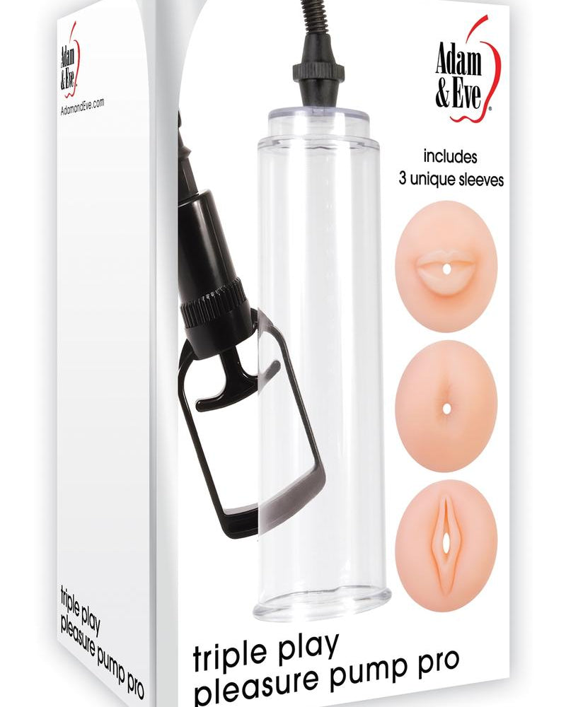 Adam and Eve - Triple Play Pleasure Pump Pro - Clear And Flesh