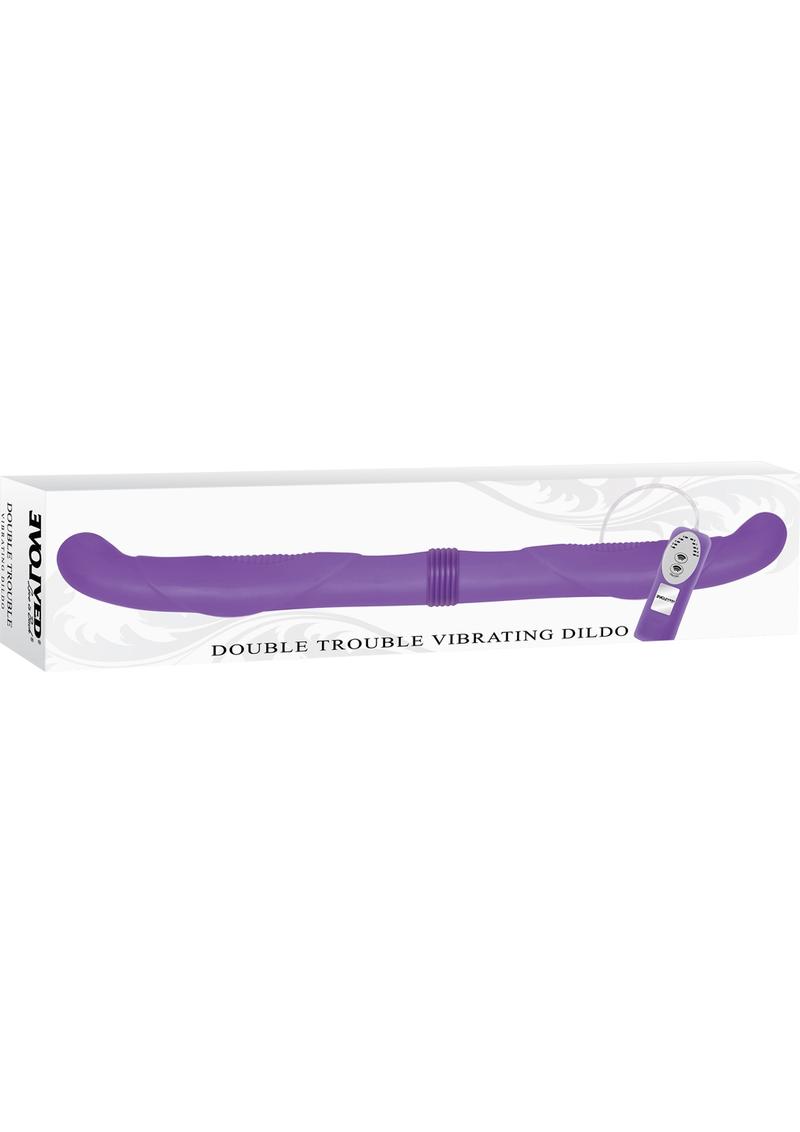 Double Trouble Vibrating Wired Remote Control Dildo Waterproof Purple