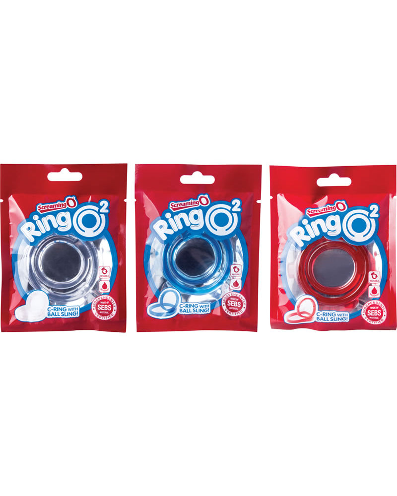 Anillo para el pene Ring O 2 con correa para testículos, colores surtidos, 18 unidades por caja