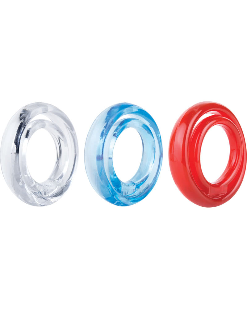 Anillo para el pene Ring O 2 con correa para testículos, colores surtidos, 18 unidades por caja