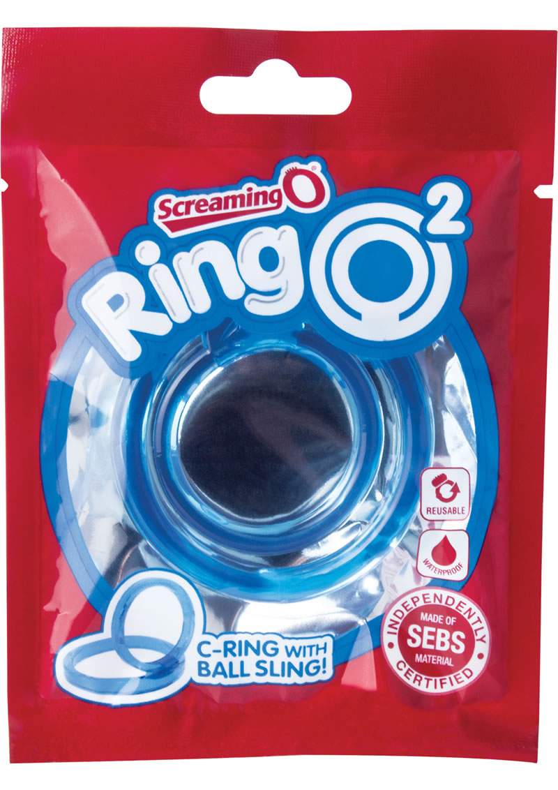 Ring O 2 Cockring With Ball Sling Waterproof Blue 12 Each Per Box