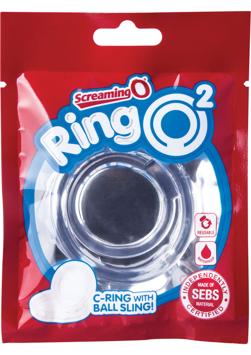 Anillo para el pene Ring O 2 con correa para testículos, resistente al agua, transparente, 12 unidades por caja