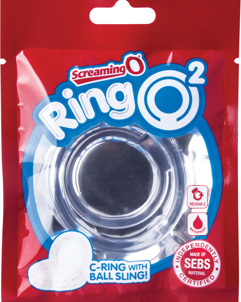 Anillo para el pene Ring O 2 con correa para testículos, resistente al agua, transparente, 12 unidades por caja