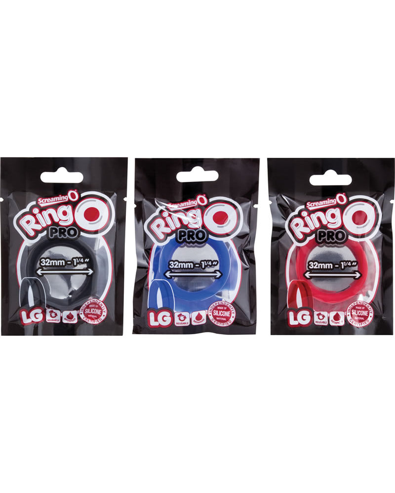 Anillos para el pene de silicona grandes Ring O Pro, resistentes al agua, colores surtidos, caja Pop