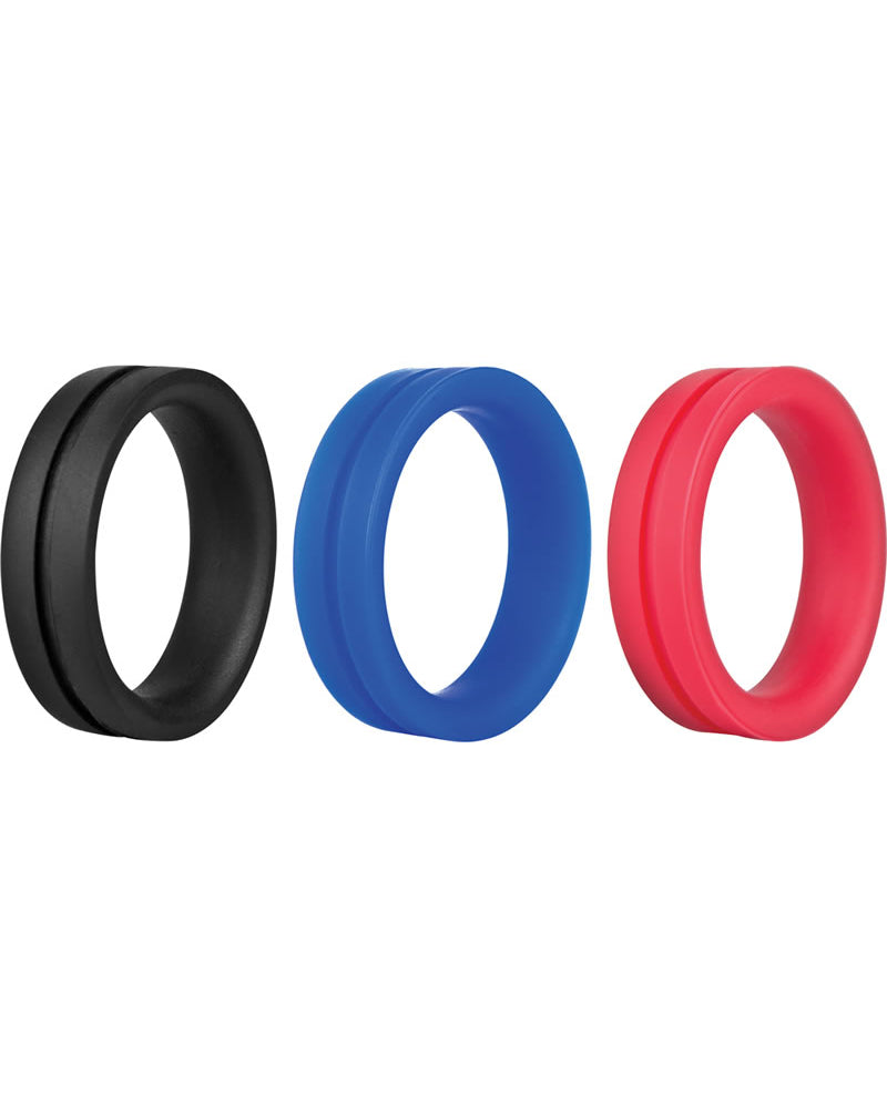 Anillos para el pene de silicona grandes Ring O Pro, resistentes al agua, colores surtidos, caja Pop