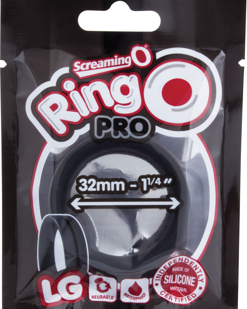 Anillos para el pene de silicona grandes Ring O Pro, resistentes al agua, color negro, 12 unidades por caja