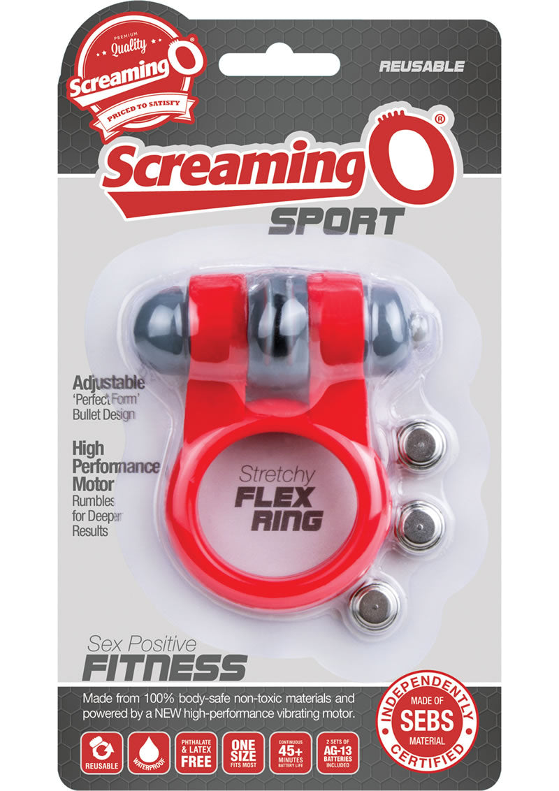Anillo vibrador para el pene Screaming O Sport resistente al agua, color rojo, 6 unidades por caja