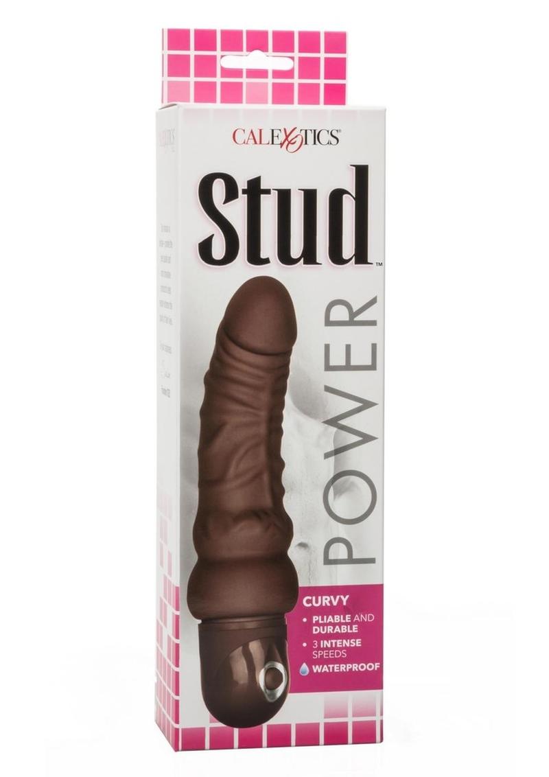 Power Stud Curvy Flexible Realistic Vibrator Waterproof Brown 6.75 Inch