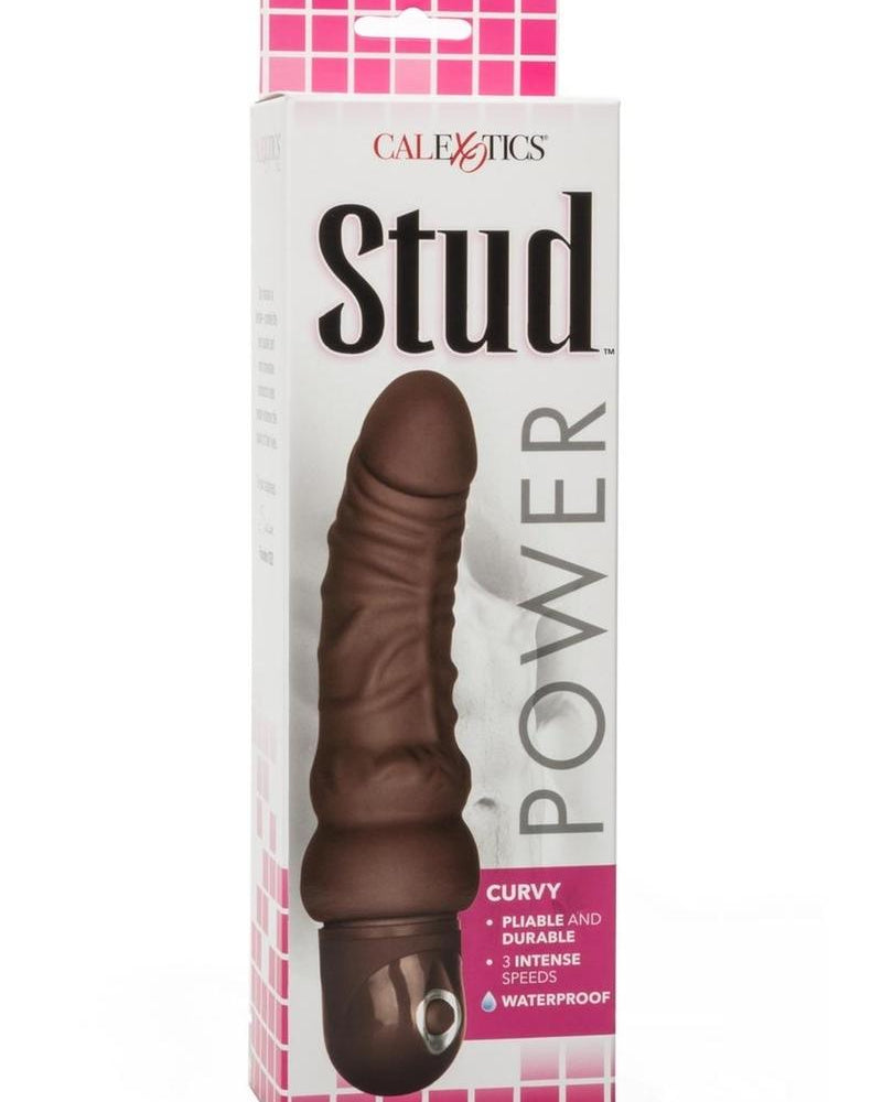 Power Stud Curvy Flexible Realistic Vibrator Waterproof Brown 6.75 Inch